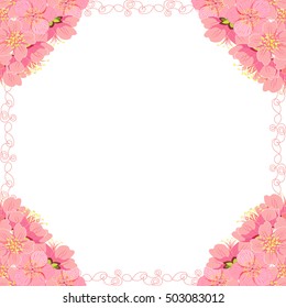 card with sakura cherry blossom corner of vector illustration