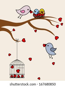 Card san Valentin. birds in love