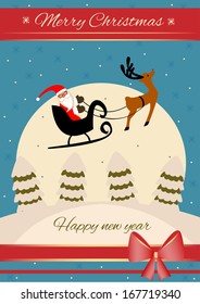 card, Santa Claus in his sleigh