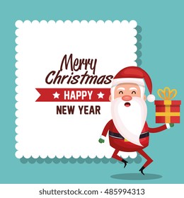 card santa holding gift merry christmas design