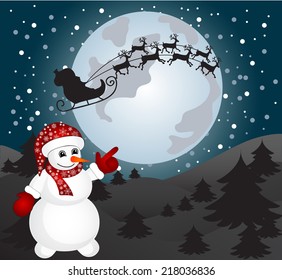 Card with Santa and snowman. vector