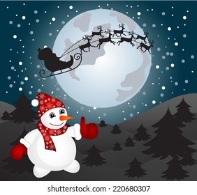 Card with Santa and snowman. vector