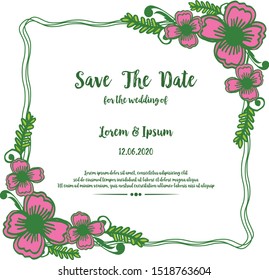 Card save the date, with art of pink flower frame background. Vector