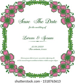 Card save the date, with art of pink flower frame background. Vector