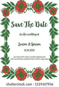 Card save the date, with elegant bright red flower frame. Vector