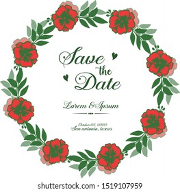 Card save the date, with elegant bright red flower frame. Vector