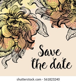 Card  Save the date with stylized floral motifs. Illustration for greeting cards, invitations, and other printing projects.