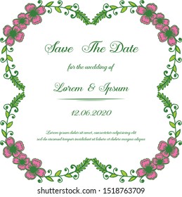 Card save the date for wedding invitation, with realistic pink flower frame. Vector