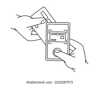 Card scanning for mobile banking payment. Smartphone with online transaction. Mobile banking app. E-payment. Wireless NFC payments.