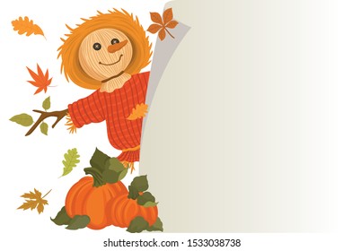 Card with scarecrow and pumpkins