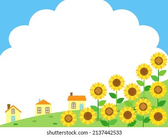 It is a card of the scenery where sunflowers are in bloom.