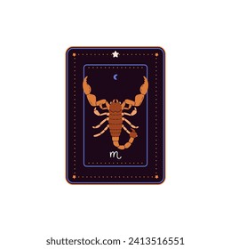 Card with scorpio zodiac sign flat style, vector illustration isolated on white background. Decorative design element for print or web, astrology, horoscope symbol
