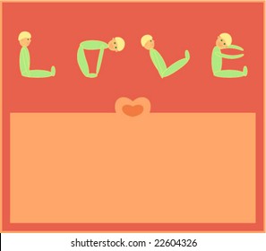 card or scrapbook page layout design with a boy show the alpha/letter of love with his body