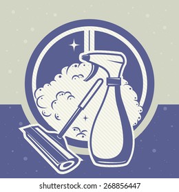 card with scraper and spray for washing windows