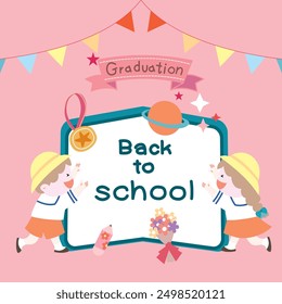 card,  scute student, Back to school, cute boy and girl , element student, vector cute student