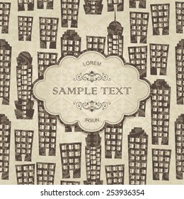 card with seamless buildings pattern