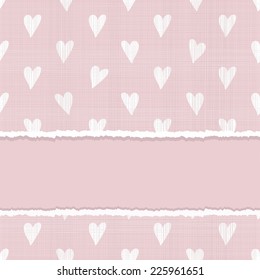 card with seamless doodle heart pattern on pink background