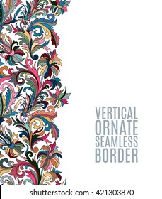 Card with seamless floral border. Doodle style template