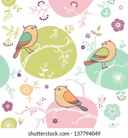 tarjeta con patrón floral y aves sin fisuras