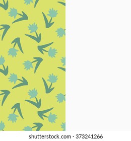 Card with seamless pattern of hand drawn flowers and empty space for your text. Leaflet with floral ornament. Doodle flower wallpaper.