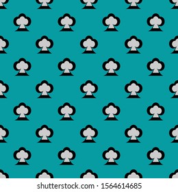 Card seamless pattern made of clubs on a green background. Flat vector illustration.