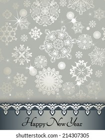 Card with Seamless silver snowflakes background 