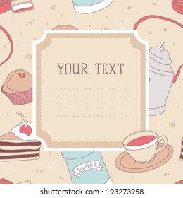 Card seamless tea time vector pattern