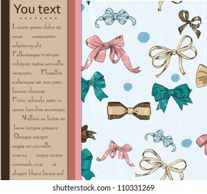 Card and seamless texture with bows. Vector illustration EPS10
