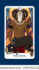 The card of the senior arcana is a the devil. Occult esoteric spiritual Tarot. Numerology and fortune telling. Modern flat vector illustrations