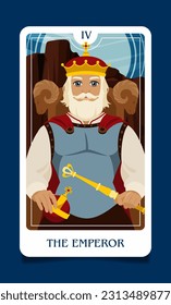 The card of the senior arcana is a The Emperor. Occult esoteric spiritual Tarot. Numerology and fortune telling. Design flat vector illustrations