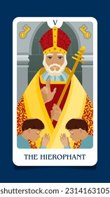 Die Karte des Senior Arcana ist die Hierophant. Okkulter esoterischer spiritueller Tarot. Numerologie und Wahrsagerei. Design flacher Vektorgrafiken