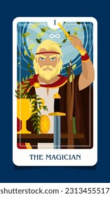 The card of the senior arcana is a The Magician. Occult esoteric spiritual Tarot. Numerology and fortune telling. Design flat vector illustrations