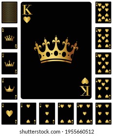 Card set black and golden color vector illustration isolated on white background. Heart suit card set.