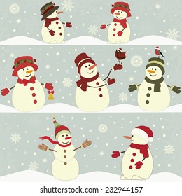 Tarjeta con juego de muñecos de nieve de Navidad