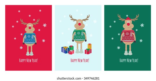 Card set with cute elk. New Year