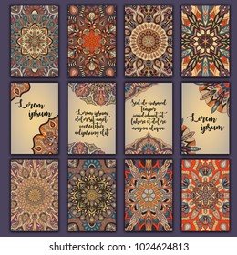 Card set with floral decorative mandala elements background. Asian Indian oriental ornate banners