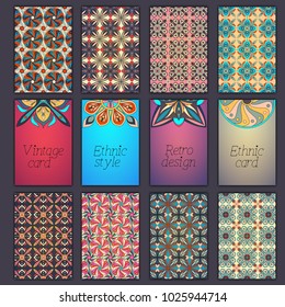 Card set with floral decorative mandala elements background. Asian Indian oriental ornate banners