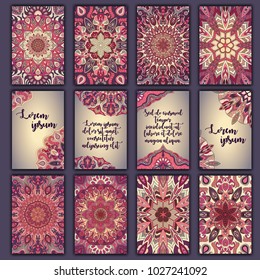 Card set with floral decorative mandala elements background. Asian Indian oriental ornate banners
