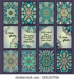 Card set with floral decorative mandala elements background. Asian Indian oriental ornate banners