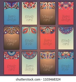 Card set with floral decorative mandala elements background. Asian Indian oriental ornate banners