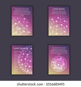 Card set with floral glowing decorative mandala elements background. Asian Indian oriental ornate banners.