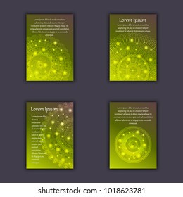 Card set with floral glowing decorative mandala elements background. Asian Indian oriental ornate banners.