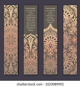 Card set with floral lace decorative mandala elements background. Asian Indian oriental ornate banners.