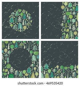 Card set - Forest. Doodles and vector
