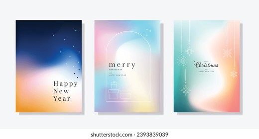 Card Set of Merry Christmas and Happy New Year. Vector illustrations for background, greeting card, Happy Holidays, season's greeting
