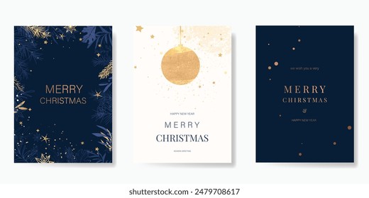 Card Set of Merry Christmas and Happy New Year. Vector illustrations for background, greeting card, Happy Holidays, season's greeting