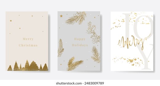 Card Set of Merry Christmas and Happy New Year. Vector illustrations for background, greeting card, Happy Holidays, season's greeting