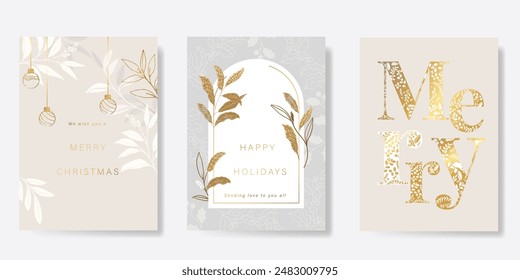 Card Set of Merry Christmas and Happy New Year. Vector illustrations for background, greeting card, Happy Holidays, season's greeting