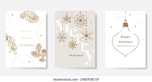 Conjunto de tarjetas de Navidades felices y feliz año Nuevo. Ilustraciones vectoriales de fondo, tarjeta de felicitación, Días festivos felices, saludo de temporada