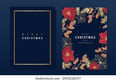 Card Set of Merry Christmas and Happy New Year. Vector illustrations for background, greeting card, Happy Holidays, season's greeting